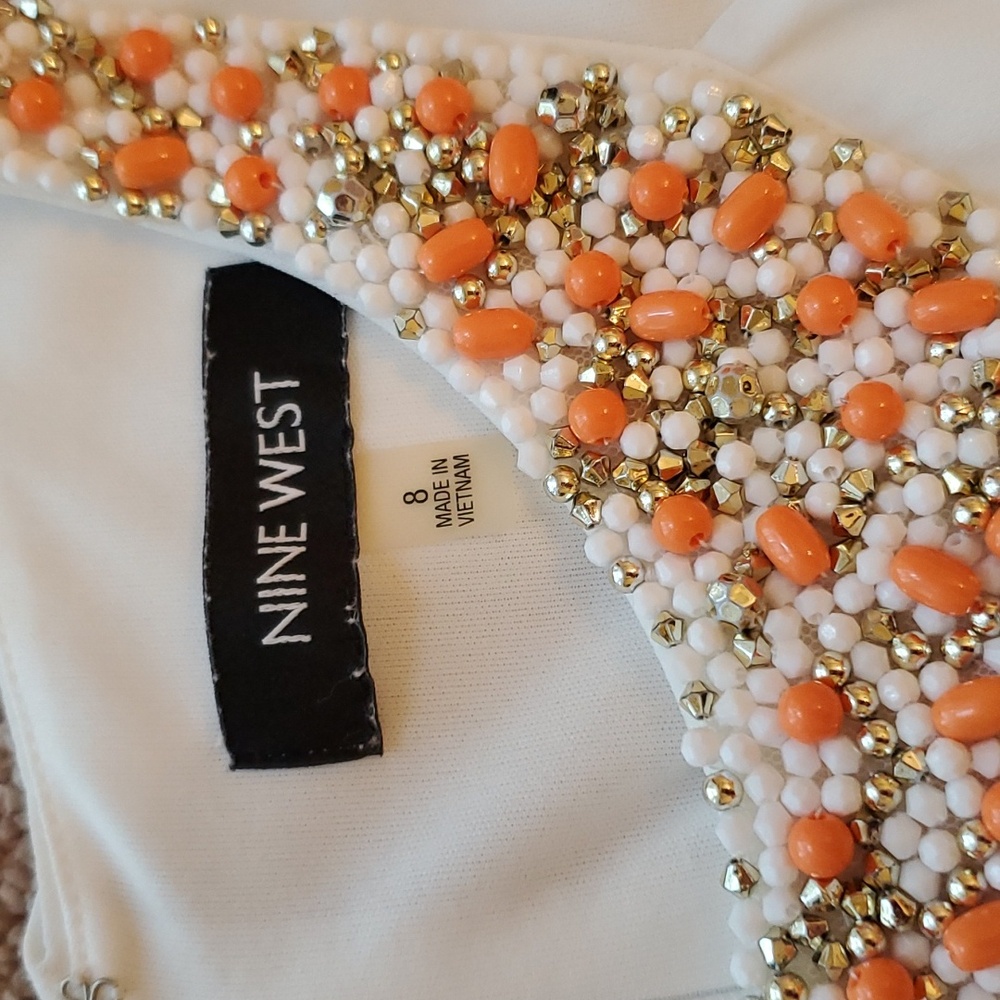 Nine West Women’s Chiffon Dress with Beaded Neckline size 8.